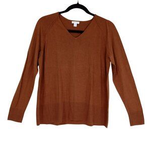 J.Jill Sweater Womens Silk & Cotton V-Neck  Brown Long Sleeve Lightweight S